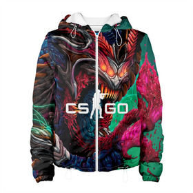 Женская куртка 3D с принтом CS GO hyper beast skin в Тюмени, ткань верха — 100% полиэстер, подклад — флис | прямой крой, подол и капюшон оформлены резинкой с фиксаторами, два кармана без застежек по бокам, один большой потайной карман на груди. Карман на груди застегивается на липучку | beast | counterstike | csgo | hyper | hyperbeast | m4a1s | steam | винтовка | контра | кс | ксго | шмотки