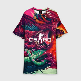 Детское платье 3D с принтом CS GO  hyper beast skin в Тюмени, 100% полиэстер | прямой силуэт, чуть расширенный к низу. Круглая горловина, на рукавах — воланы | beast | counterstike | csgo | hyper | hyperbeast | m4a1s | steam | винтовка | контра | кс | ксго | шмотки