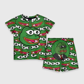 Детский костюм с шортами 3D с принтом Good  Sad frog в Тюмени,  |  | bad | dab | frog | good | kek | pepe | sad | кек | лягушка | мем | мемы | пепе | со смыслом | фрог