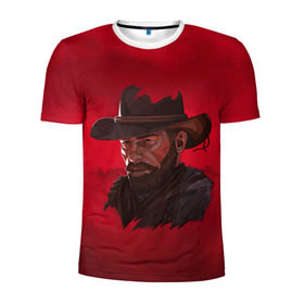 Мужская футболка 3D спортивная с принтом Red Dead Redemption в Тюмени, 100% полиэстер с улучшенными характеристиками | приталенный силуэт, круглая горловина, широкие плечи, сужается к линии бедра | Тематика изображения на принте: dead | gamer | john | marston | rdr | red | redemption | rockstar | shooter | western | вестерн | джон | марстон | шутер