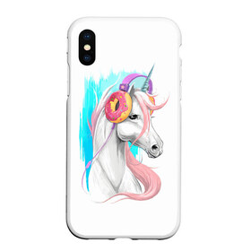 Чехол для iPhone XS Max матовый с принтом Music Unicorn Art в Тюмени, Силикон | Область печати: задняя сторона чехла, без боковых панелей | волшебный | единорог | единорожик | единорожка | магия | музыка | пончик | пончики