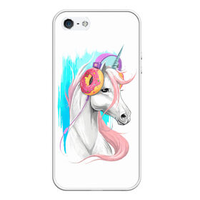 Чехол для iPhone 5/5S матовый с принтом Music Unicorn Art в Тюмени, Силикон | Область печати: задняя сторона чехла, без боковых панелей | волшебный | единорог | единорожик | единорожка | магия | музыка | пончик | пончики