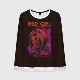 Мужской свитшот 3D с принтом Красная девушка в Тюмени, 100% полиэстер с мягким внутренним слоем | круглый вырез горловины, мягкая резинка на манжетах и поясе, свободная посадка по фигуре | girl | red girl | девушка | неон