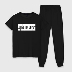 Женская пижама хлопок с принтом BANGTAN BOYS в Тюмени, 100% хлопок | брюки и футболка прямого кроя, без карманов, на брюках мягкая резинка на поясе и по низу штанин | bangtan boys | bt21 | bts | bts army | bts stickers | j hope | jimin | jin | jungkook | k pop | rap monster | rapmon | suga | v | бтс | корея | стикеры bts