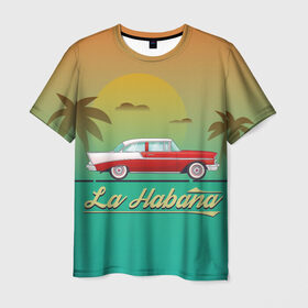 Мужская футболка 3D с принтом La Habana в Тюмени, 100% полиэфир | прямой крой, круглый вырез горловины, длина до линии бедер | Тематика изображения на принте: american | car | cuba | habana | taxi | travel