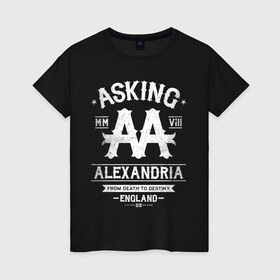 Женская футболка хлопок с принтом Asking Alexandria в Тюмени, 100% хлопок | прямой крой, круглый вырез горловины, длина до линии бедер, слегка спущенное плечо | asking alexandria | аскинг александриа | группы | метал | музыка | рок | хэви метал | электроникор