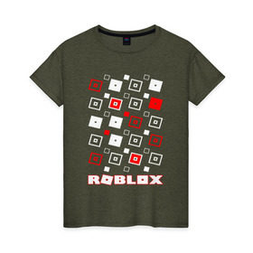 Женская футболка хлопок с принтом ROBLOX в Тюмени, 100% хлопок | прямой крой, круглый вырез горловины, длина до линии бедер, слегка спущенное плечо | game | gamer | logo | roblox | игры | логотип | роблокс