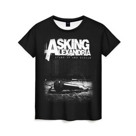 Женская футболка 3D с принтом Asking Alexandria в Тюмени, 100% полиэфир ( синтетическое хлопкоподобное полотно) | прямой крой, круглый вырез горловины, длина до линии бедер | asking alexandria | аскинг александриа | группы | метал | музыка | рок | хэви метал | электроникор