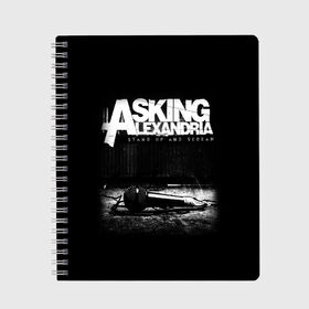 Тетрадь с принтом Asking Alexandria в Тюмени, 100% бумага | 48 листов, плотность листов — 60 г/м2, плотность картонной обложки — 250 г/м2. Листы скреплены сбоку удобной пружинной спиралью. Уголки страниц и обложки скругленные. Цвет линий — светло-серый
 | asking alexandria | аскинг александриа | группы | метал | музыка | рок | хэви метал | электроникор