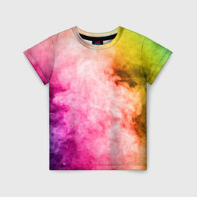 Детская футболка 3D с принтом Радужный дым в Тюмени, 100% гипоаллергенный полиэфир | прямой крой, круглый вырез горловины, длина до линии бедер, чуть спущенное плечо, ткань немного тянется | holi | праздник красок | радуга | радужный дым | холи | цвета радуги | яркий