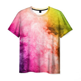 Мужская футболка 3D с принтом Радужный дым в Тюмени, 100% полиэфир | прямой крой, круглый вырез горловины, длина до линии бедер | Тематика изображения на принте: holi | праздник красок | радуга | радужный дым | холи | цвета радуги | яркий