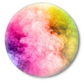 Значок с принтом Радужный дым в Тюмени,  металл | круглая форма, металлическая застежка в виде булавки | Тематика изображения на принте: holi | праздник красок | радуга | радужный дым | холи | цвета радуги | яркий