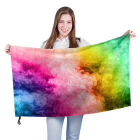 Флаг 3D с принтом Радужный дым в Тюмени, 100% полиэстер | плотность ткани — 95 г/м2, размер — 67 х 109 см. Принт наносится с одной стороны | holi | праздник красок | радуга | радужный дым | холи | цвета радуги | яркий