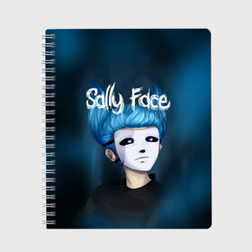 Тетрадь с принтом SALLY FACE в Тюмени, 100% бумага | 48 листов, плотность листов — 60 г/м2, плотность картонной обложки — 250 г/м2. Листы скреплены сбоку удобной пружинной спиралью. Уголки страниц и обложки скругленные. Цвет линий — светло-серый
 | blue | face | fisher | game | games | gizmo | hair | larry | mask | sally | волосы | гизмо | голубые | игра | игры | ларри | маска | протез | сали | салли | синие | синий | триллер | ужасы | фейс | фишер | фэйс | хоррор