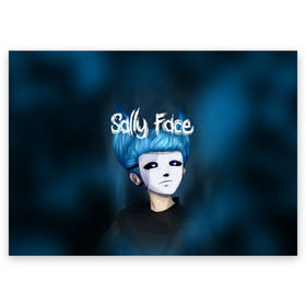 Поздравительная открытка с принтом SALLY FACE в Тюмени, 100% бумага | плотность бумаги 280 г/м2, матовая, на обратной стороне линовка и место для марки
 | Тематика изображения на принте: blue | face | fisher | game | games | gizmo | hair | larry | mask | sally | волосы | гизмо | голубые | игра | игры | ларри | маска | протез | сали | салли | синие | синий | триллер | ужасы | фейс | фишер | фэйс | хоррор