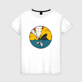 Женская футболка хлопок с принтом Social Catastrophe в Тюмени, 100% хлопок | прямой крой, круглый вырез горловины, длина до линии бедер, слегка спущенное плечо | айфон | инстаграм | катастрофа | общение | социальная сеть | социум | съемка | титаник | фото
