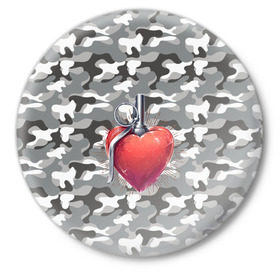 Значок с принтом Граната в виде сердца в Тюмени,  металл | круглая форма, металлическая застежка в виде булавки | 