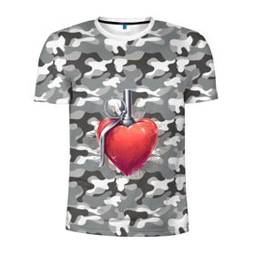 Мужская футболка 3D спортивная с принтом Граната в виде сердца в Тюмени, 100% полиэстер с улучшенными характеристиками | приталенный силуэт, круглая горловина, широкие плечи, сужается к линии бедра | Тематика изображения на принте: 