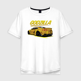 Мужская футболка хлопок Oversize с принтом GODZILLA в Тюмени, 100% хлопок | свободный крой, круглый ворот, “спинка” длиннее передней части | godzilla | gtr | nissan | r32 | r33 | r34 | r35 | skyline | годзила | ниссан | скайлайн
