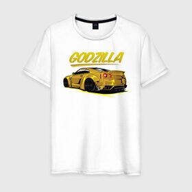 Мужская футболка хлопок с принтом GODZILLA в Тюмени, 100% хлопок | прямой крой, круглый вырез горловины, длина до линии бедер, слегка спущенное плечо. | godzilla | gtr | nissan | r32 | r33 | r34 | r35 | skyline | годзила | ниссан | скайлайн