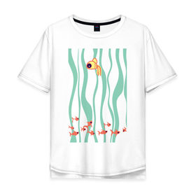 Мужская футболка хлопок Oversize с принтом Золотая рыбка в Тюмени, 100% хлопок | свободный крой, круглый ворот, “спинка” длиннее передней части | золотая рыба | золотая рыбка | рыба | рыбка