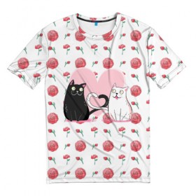Мужская футболка 3D с принтом Милые котики в Тюмени, 100% полиэфир | прямой крой, круглый вырез горловины, длина до линии бедер | 14 февраля | влюбленность | влюбленные | день влюбленных | день святого валентина | кот | котики | коты | кошка | любовь | милые | романтика | романтическая | сердечки | сердце