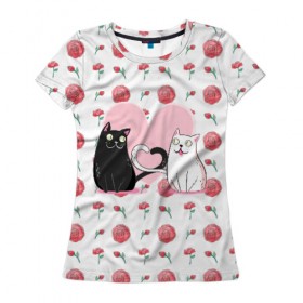 Женская футболка 3D с принтом Милые котики в Тюмени, 100% полиэфир ( синтетическое хлопкоподобное полотно) | прямой крой, круглый вырез горловины, длина до линии бедер | 14 февраля | влюбленность | влюбленные | день влюбленных | день святого валентина | кот | котики | коты | кошка | любовь | милые | романтика | романтическая | сердечки | сердце