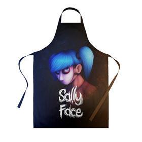 Фартук 3D с принтом SALLY FACE в Тюмени, 100% полиэстер | общий размер — 65 х 85 см, ширина нагрудника — 26 см, горловина — 53 см, длина завязок — 54 см, общий обхват в поясе — 173 см. Принт на завязках и на горловине наносится с двух сторон, на основной части фартука — только с внешней стороны | blue | face | fisher | game | games | gizmo | hair | larry | mask | sally | волосы | гизмо | голубые | игра | игры | ларри | маска | протез | сали | салли | синие | синий | триллер | ужасы | фейс | фишер | фэйс | хоррор