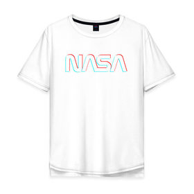 Мужская футболка хлопок Oversize с принтом NASA GLITCH в Тюмени, 100% хлопок | свободный крой, круглый ворот, “спинка” длиннее передней части | galaxy | nasa | space | space company | star | астрономия | галактика | звезды | космическая компания | космос | наса