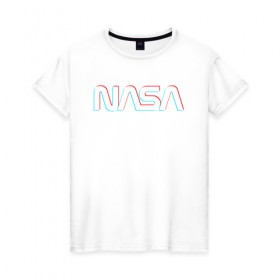 Женская футболка хлопок с принтом NASA GLITCH в Тюмени, 100% хлопок | прямой крой, круглый вырез горловины, длина до линии бедер, слегка спущенное плечо | galaxy | nasa | space | space company | star | астрономия | галактика | звезды | космическая компания | космос | наса