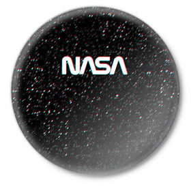 Значок с принтом NASA GLITCH SPACE в Тюмени,  металл | круглая форма, металлическая застежка в виде булавки | galaxy | nasa | space | space company | star | астрономия | галактика | звезды | космическая компания | космос | наса