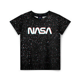 Детская футболка 3D с принтом NASA GLITCH SPACE в Тюмени, 100% гипоаллергенный полиэфир | прямой крой, круглый вырез горловины, длина до линии бедер, чуть спущенное плечо, ткань немного тянется | Тематика изображения на принте: galaxy | nasa | space | space company | star | астрономия | галактика | звезды | космическая компания | космос | наса