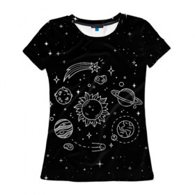 Женская футболка 3D с принтом Космос нарисованный в Тюмени, 100% полиэфир ( синтетическое хлопкоподобное полотно) | прямой крой, круглый вырез горловины, длина до линии бедер | nasa | астрономия | вселенная | галактика | звёзды | земля | комета | марс | метеорит | небо | планета | планеты | рисунок | сатурн | солнце | спутник | юпитер