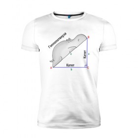 Мужская футболка премиум с принтом Гиппопотинуза в Тюмени, 92% хлопок, 8% лайкра | приталенный силуэт, круглый вырез ворота, длина до линии бедра, короткий рукав | гиппопотам. гипотенуза. катет | теорема | треугольник | угол. геометрия. математика. школа