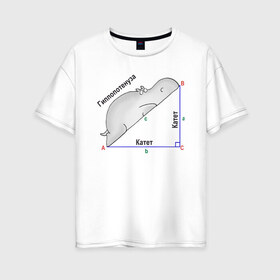 Женская футболка хлопок Oversize с принтом Гиппопотинуза в Тюмени, 100% хлопок | свободный крой, круглый ворот, спущенный рукав, длина до линии бедер
 | гиппопотам. гипотенуза. катет | теорема | треугольник | угол. геометрия. математика. школа