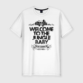 Мужская футболка премиум с принтом Welcome to the Jungle в Тюмени, 92% хлопок, 8% лайкра | приталенный силуэт, круглый вырез ворота, длина до линии бедра, короткий рукав | 80s | 80е | axl | duff | guns n roses | rock | slash