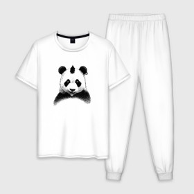 Мужская пижама хлопок с принтом Панда Панк в Тюмени, 100% хлопок | брюки и футболка прямого кроя, без карманов, на брюках мягкая резинка на поясе и по низу штанин
 | Тематика изображения на принте: panda | рок