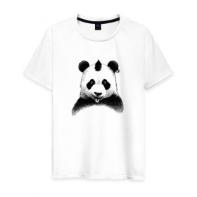 Мужская футболка хлопок с принтом Панда Панк в Тюмени, 100% хлопок | прямой крой, круглый вырез горловины, длина до линии бедер, слегка спущенное плечо. | panda | рок