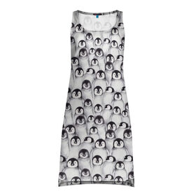 Платье-майка 3D с принтом Пингвинчики в Тюмени, 100% полиэстер | полуприлегающий силуэт, широкие бретели, круглый вырез горловины, удлиненный подол сзади. | животные | лапочка | милый | мимими | паттерн | пингвин | северный полюс