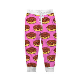 Детские брюки 3D с принтом Пончики Паттерн в Тюмени, 100% полиэстер | манжеты по низу, эластичный пояс регулируется шнурком, по бокам два кармана без застежек, внутренняя часть кармана из мелкой сетки | donut | вкусный | вкусняшка | еда | пончик | розовый