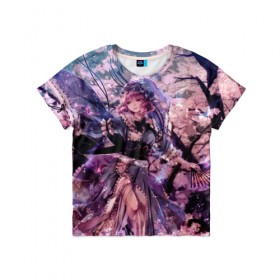 Детская футболка 3D с принтом Anime Girl в Тюмени, 100% гипоаллергенный полиэфир | прямой крой, круглый вырез горловины, длина до линии бедер, чуть спущенное плечо, ткань немного тянется | anime | girl | аниме | девушка | деревья | платье | сакура | цветы