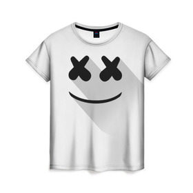 Женская футболка 3D с принтом Marshmello в Тюмени, 100% полиэфир ( синтетическое хлопкоподобное полотно) | прямой крой, круглый вырез горловины, длина до линии бедер | marshmello | диджей | клуб | клубная музыка | маршмеллоу | маршмэлло | маршмэллоу | музыка | электронная