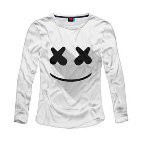 Женский лонгслив 3D с принтом Marshmello в Тюмени, 100% полиэстер | длинные рукава, круглый вырез горловины, полуприлегающий силуэт | marshmello | диджей | клуб | клубная музыка | маршмеллоу | маршмэлло | маршмэллоу | музыка | электронная