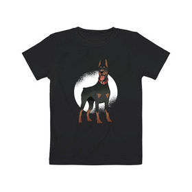 Детская футболка хлопок с принтом Доберман в Тюмени, 100% хлопок | круглый вырез горловины, полуприлегающий силуэт, длина до линии бедер | Тематика изображения на принте: doberman | dobermann | dog | доберман | собака | собаки