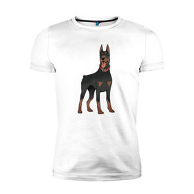 Мужская футболка премиум с принтом Доберман в Тюмени, 92% хлопок, 8% лайкра | приталенный силуэт, круглый вырез ворота, длина до линии бедра, короткий рукав | Тематика изображения на принте: doberman | dobermann | dog | доберман | собака | собаки