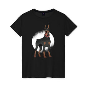 Женская футболка хлопок с принтом Доберман в Тюмени, 100% хлопок | прямой крой, круглый вырез горловины, длина до линии бедер, слегка спущенное плечо | doberman | dobermann | dog | доберман | собака | собаки