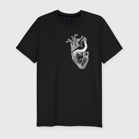 Мужская футболка премиум с принтом Astronaut in Heart в Тюмени, 92% хлопок, 8% лайкра | приталенный силуэт, круглый вырез ворота, длина до линии бедра, короткий рукав | space | анатомия | астронавт | вселенная | звезды | космонавт | космос | луна | любовь | планета | сердце