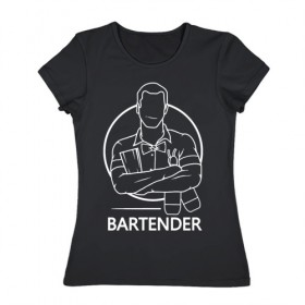 Женская футболка хлопок с принтом Bartender в Тюмени, 100% хлопок | прямой крой, круглый вырез горловины, длина до линии бедер, слегка спущенное плечо | bar | barman | bartender | бармен | бартендер | бутылки | виски | день бармена | мужчина | надпись | подарок бармену | рисунок | человек | шейкер