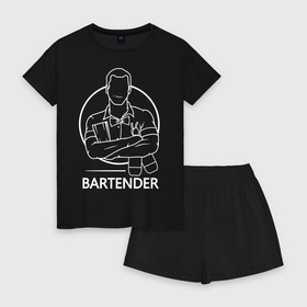 Женская пижама с шортиками хлопок с принтом Bartender в Тюмени, 100% хлопок | футболка прямого кроя, шорты свободные с широкой мягкой резинкой | bar | barman | bartender | бармен | бартендер | бутылки | виски | день бармена | мужчина | надпись | подарок бармену | рисунок | человек | шейкер