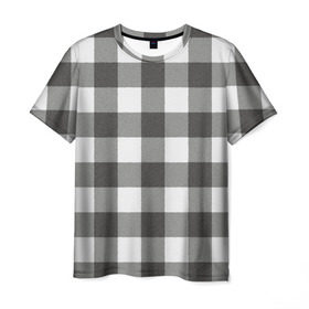 Мужская футболка 3D с принтом Чёрно-белая клетка велюр в Тюмени, 100% полиэфир | прямой крой, круглый вырез горловины, длина до линии бедер | ворс | вязанный | драп | квадрат | кубики | мягкий | сетка | тёплый | шерсть